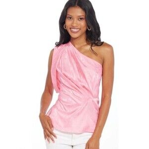 Eva Franco Daphne Top One Shoulder Satin Barbie Pink Elegant Romantic Size 4 EUC